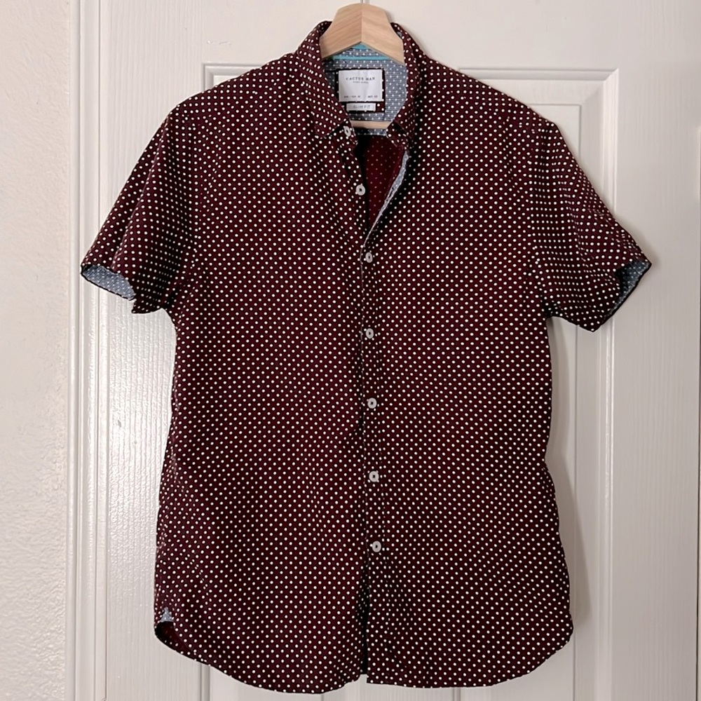 Maroon Polka Dot Button Up Shirt